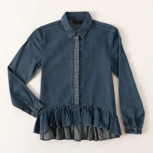 Ruffle Hem Denim Shirt