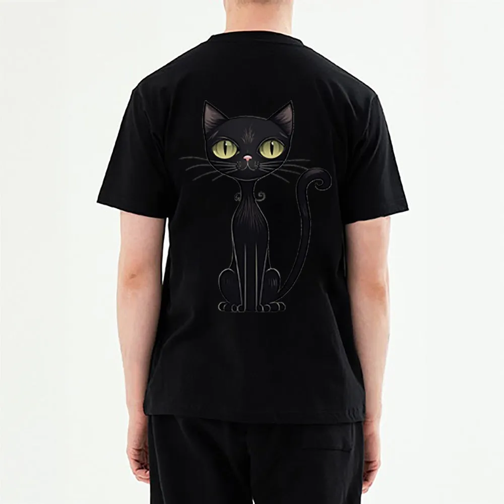 S-2XL Korean-made Black Cat 100% cotton 16 essential short-sleeved T-shirt (for men and women)