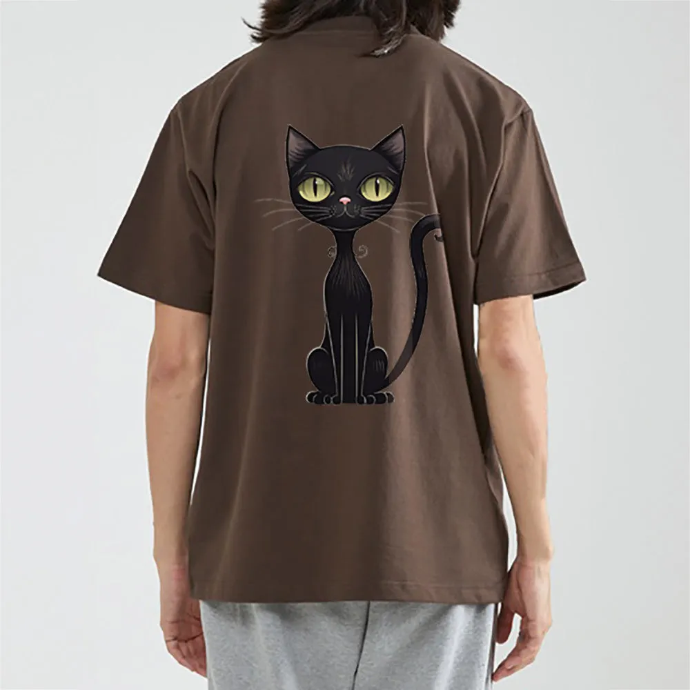 S-2XL Korean-made Black Cat 100% cotton 16 essential short-sleeved T-shirt (for men and women)