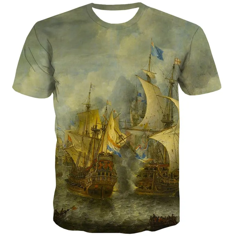 Sail T-shirt Men War Shirt Print Cloud T shirts Funny Ocean Tshirts Casual