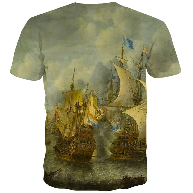 Sail T-shirt Men War Shirt Print Cloud T shirts Funny Ocean Tshirts Casual