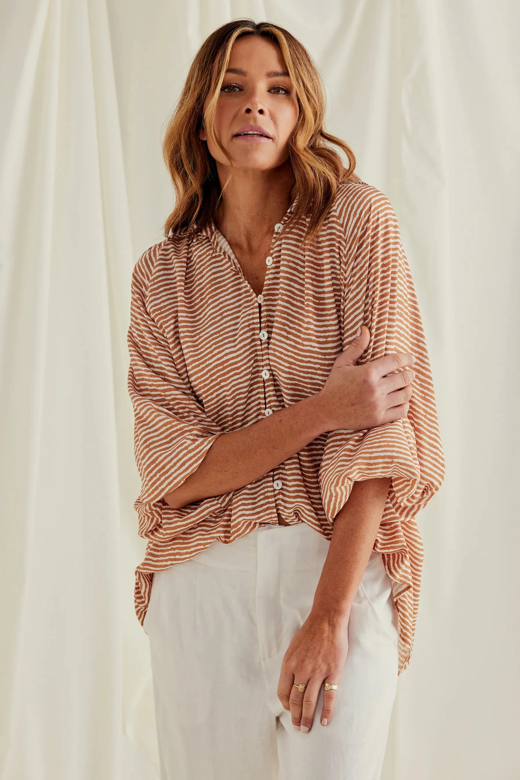 Second Valley Shirt in Tan Stripe