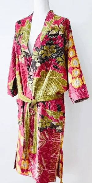 Short Floral Block Print Cotton Kimono Is Whimsical and Bright