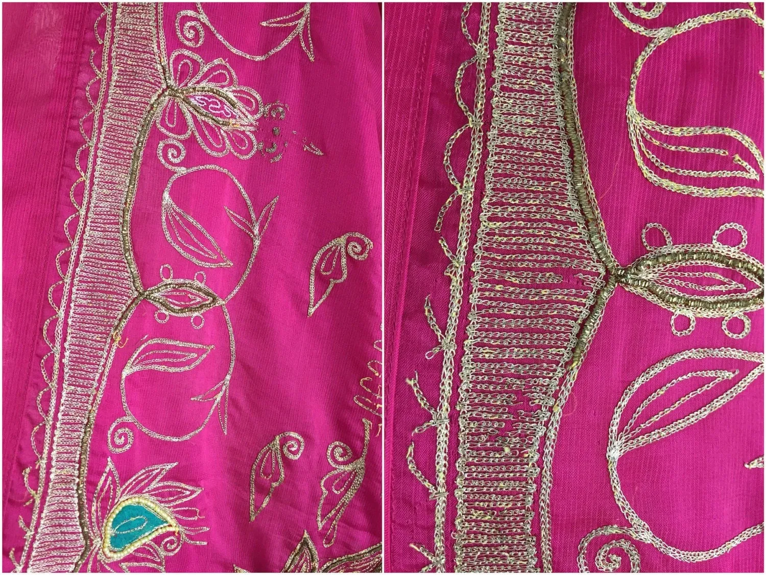 Silk Chiffon Kimono Cardigan / Vintage Indian Sari / Embroidered Pink