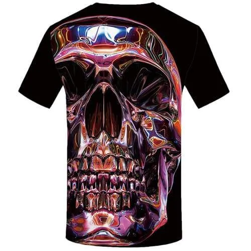 Skull T-shirt Men Colorful T-shirts Graphic Psychedelic T shirts Funny Aurora Tshirts Casual Gothic Shirt Print Short Sleeve