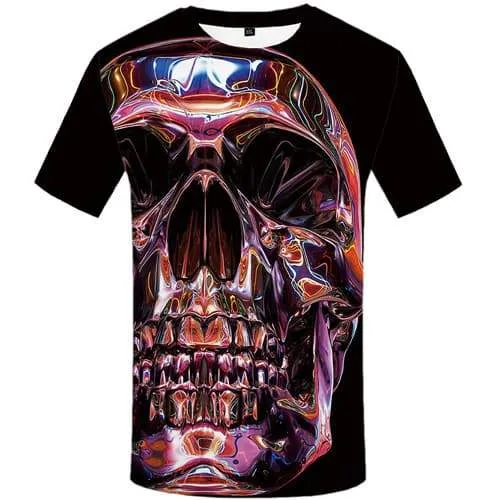 Skull T-shirt Men Colorful T-shirts Graphic Psychedelic T shirts Funny Aurora Tshirts Casual Gothic Shirt Print Short Sleeve