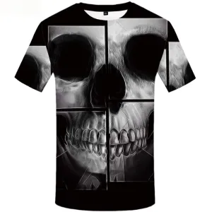 Skull T-shirt Men Lattice Tshirts Casual Black T-shirts 3d Punk Rock Tshirts Cool Short Sleeve Fashion Mens Tee O-neck Sport