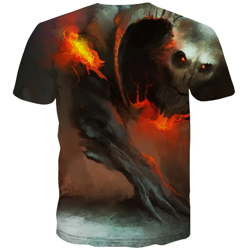 Skull T-shirt Men War Tshirt Printed Flame T-shirts Graphic Terror Tshirt Anime