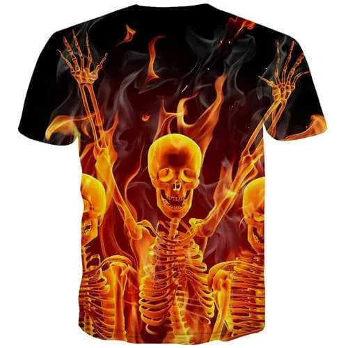 Skull T shirts Men Skeleton Shirt Print Flame Tshirts Novelty Punk Tshirt Anime Black Tshirt Printed Short Sleeve Punk Rock