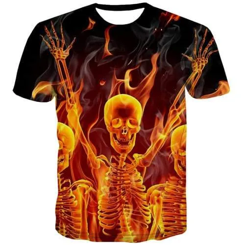 Skull T shirts Men Skeleton Shirt Print Flame Tshirts Novelty Punk Tshirt Anime Black Tshirt Printed Short Sleeve Punk Rock