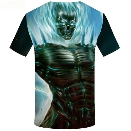 Skull T shirts Men Skeleton Tshirt Printed Monster Tshirts Cool Blue Tshirt Anime War T-shirts 3d Short Sleeve T shirts Men