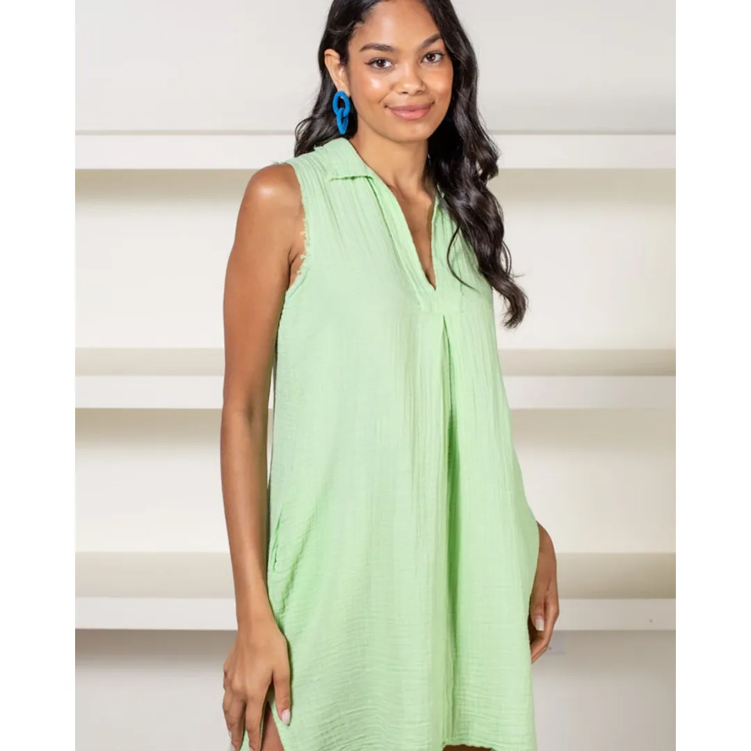 Sleeveless Shirt Dress - Pale Green