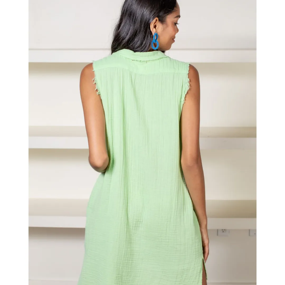 Sleeveless Shirt Dress - Pale Green