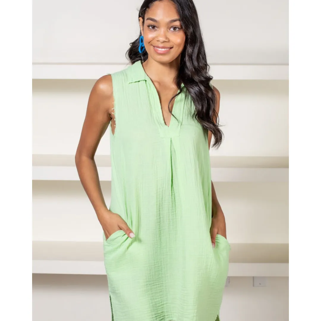 Sleeveless Shirt Dress - Pale Green