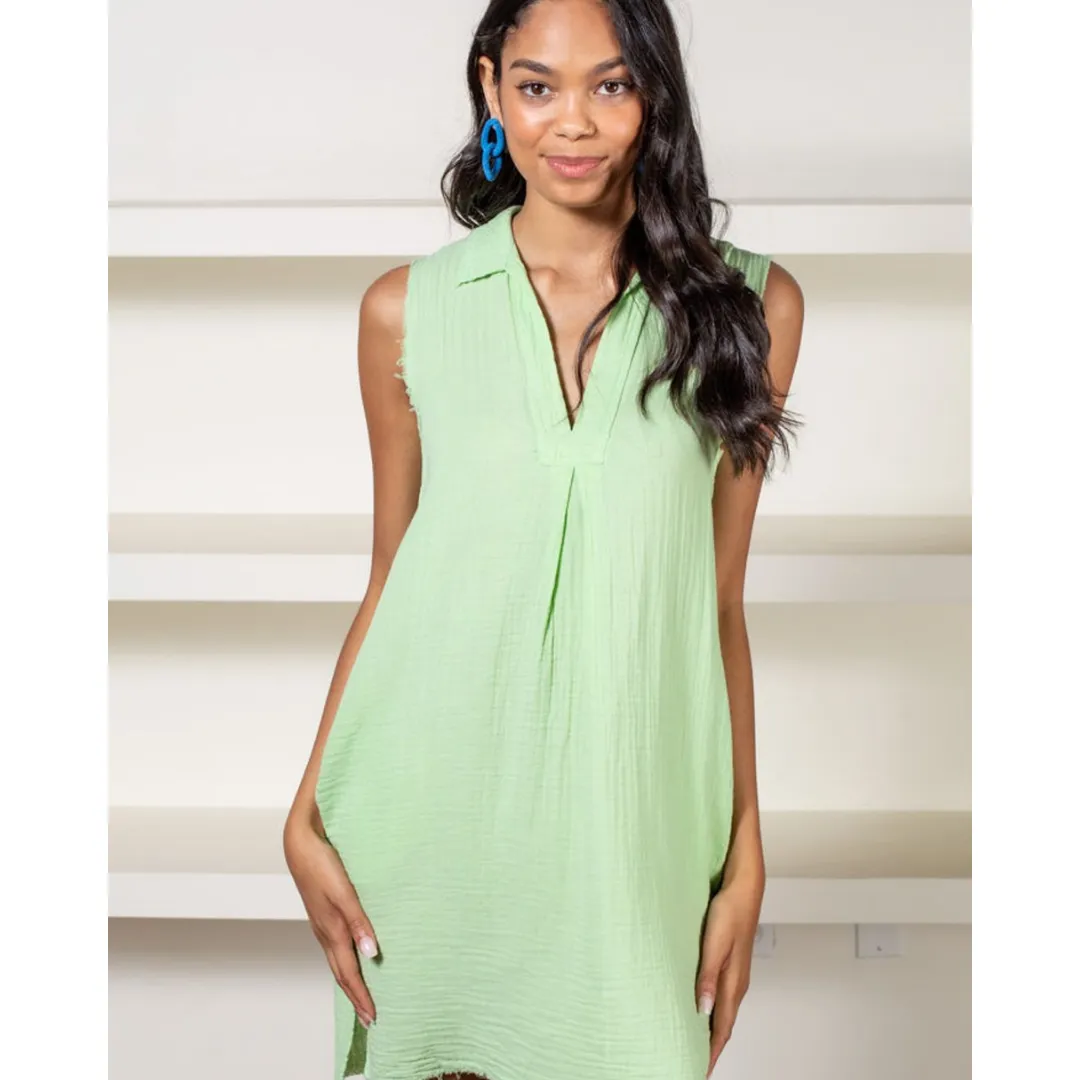 Sleeveless Shirt Dress - Pale Green