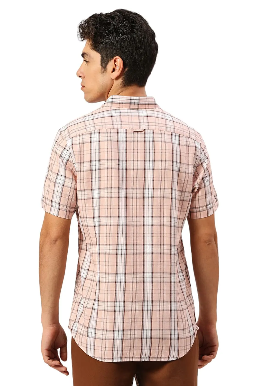 Slim Fit Cotton Tencel Twill Checks Halfsleeves Shirt