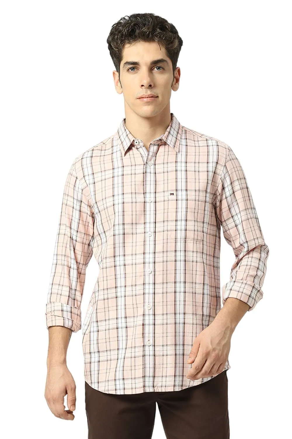 Slim Fit Cotton Tencel Twill Checks Shirt