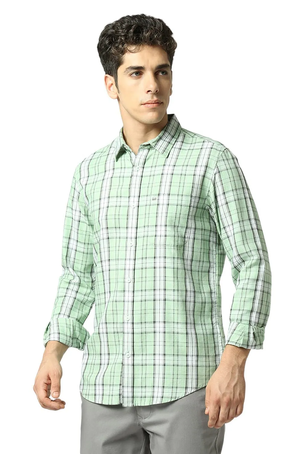 Slim Fit Cotton Tencel Twill Checks Shirt