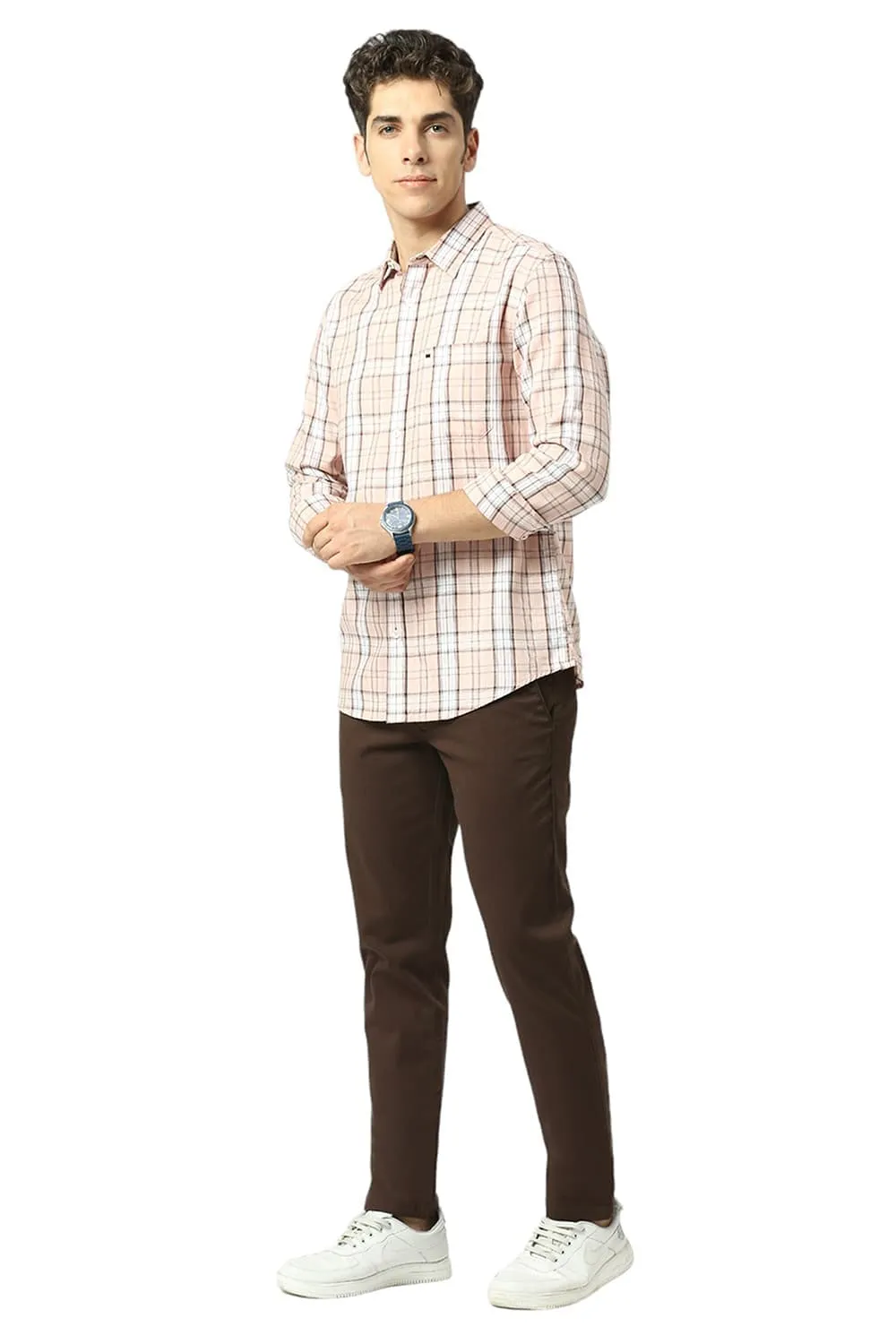 Slim Fit Cotton Tencel Twill Checks Shirt