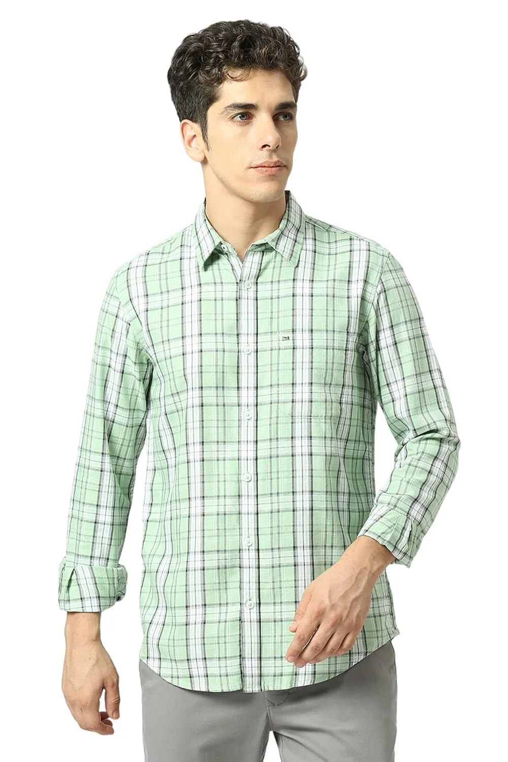 Slim Fit Cotton Tencel Twill Checks Shirt