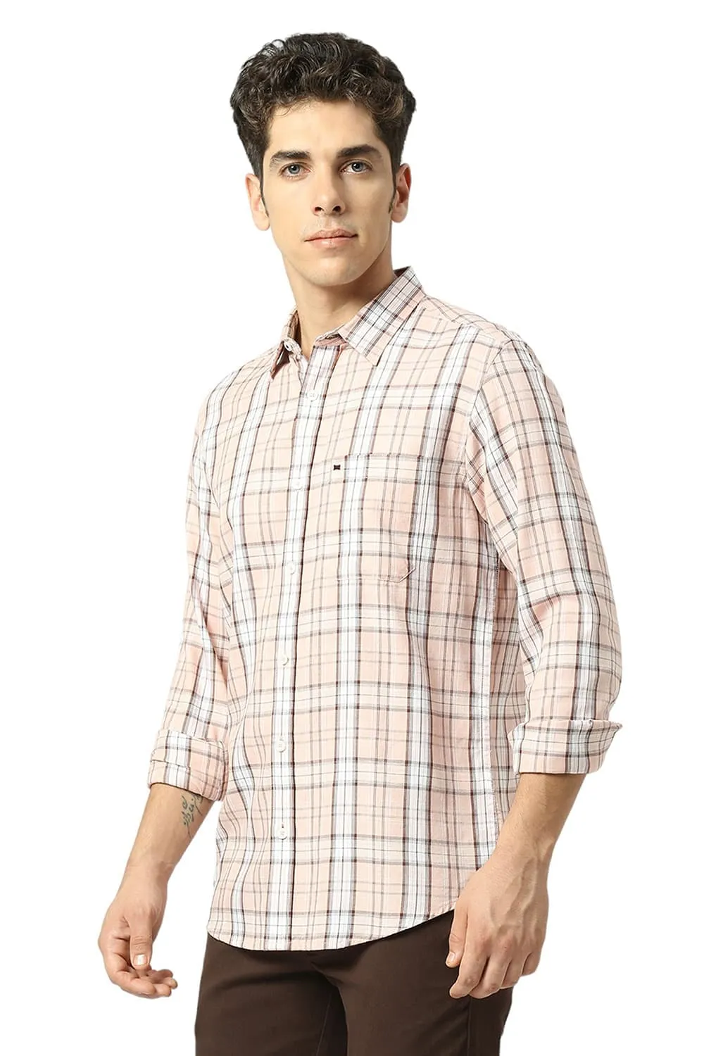 Slim Fit Cotton Tencel Twill Checks Shirt