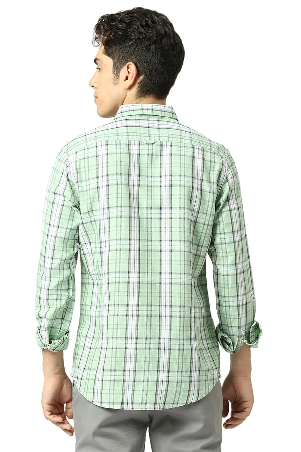 Slim Fit Cotton Tencel Twill Checks Shirt