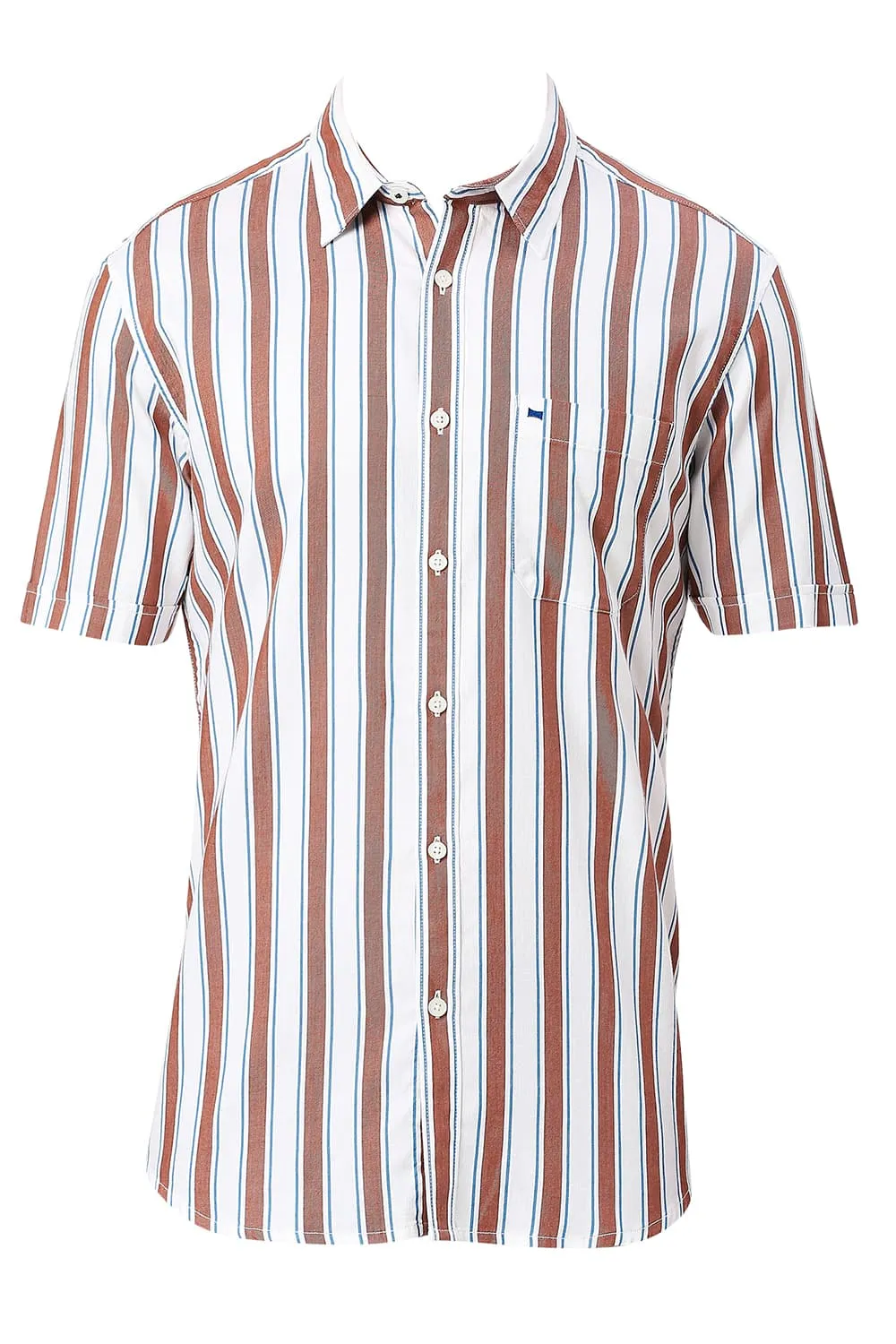 Slim Fit Cotton Tencel Twill Stripe Halfsleeves Shirt