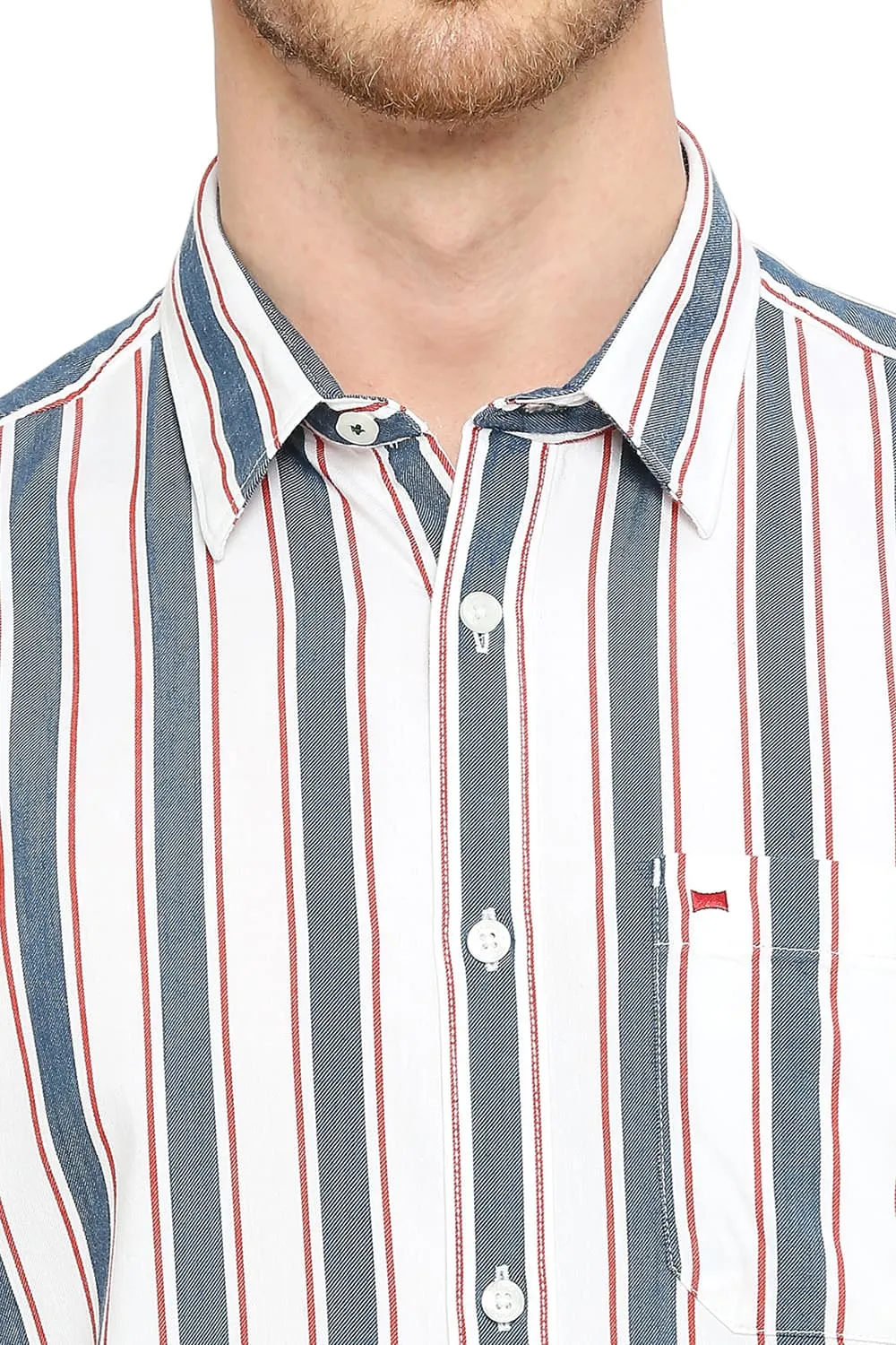 Slim Fit Cotton Tencel Twill Stripe Halfsleeves Shirt