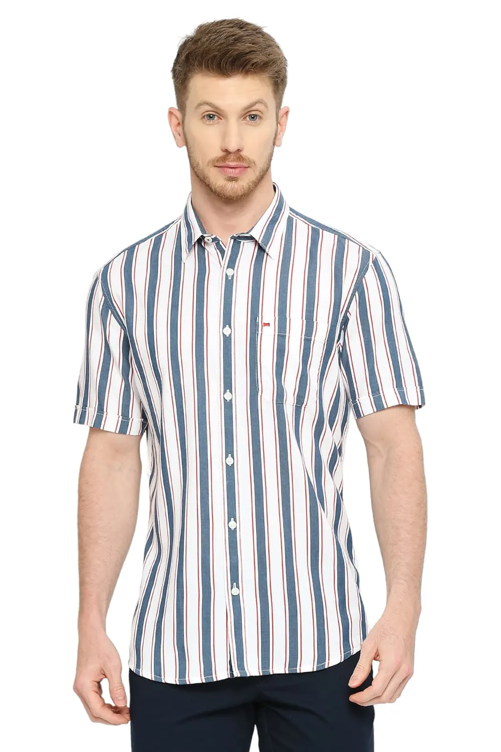 Slim Fit Cotton Tencel Twill Stripe Halfsleeves Shirt