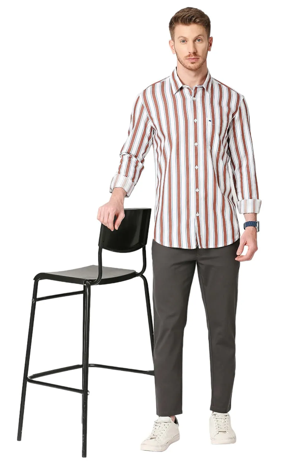 Slim Fit Cotton Tencel Twill Stripe Shirt