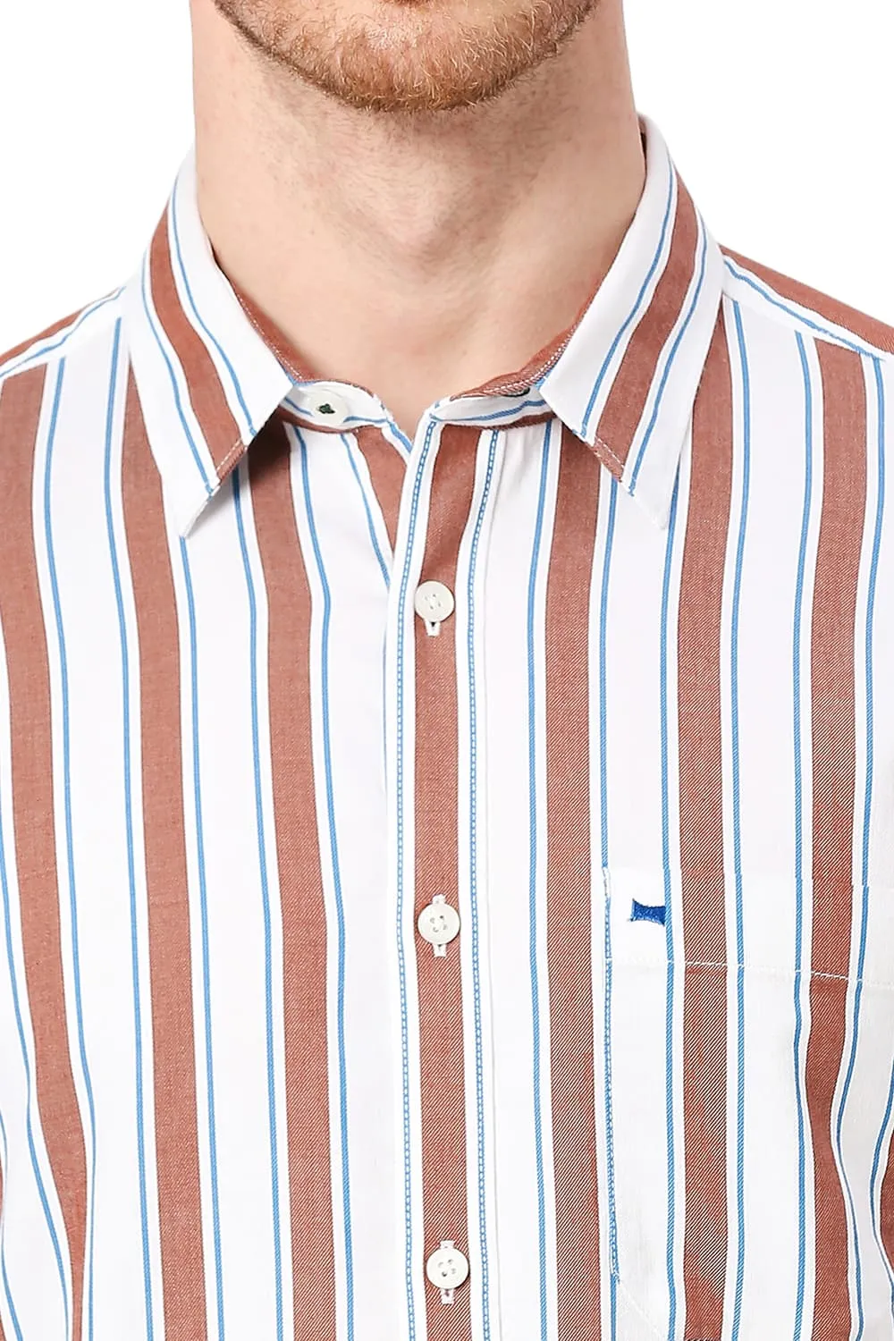 Slim Fit Cotton Tencel Twill Stripe Shirt