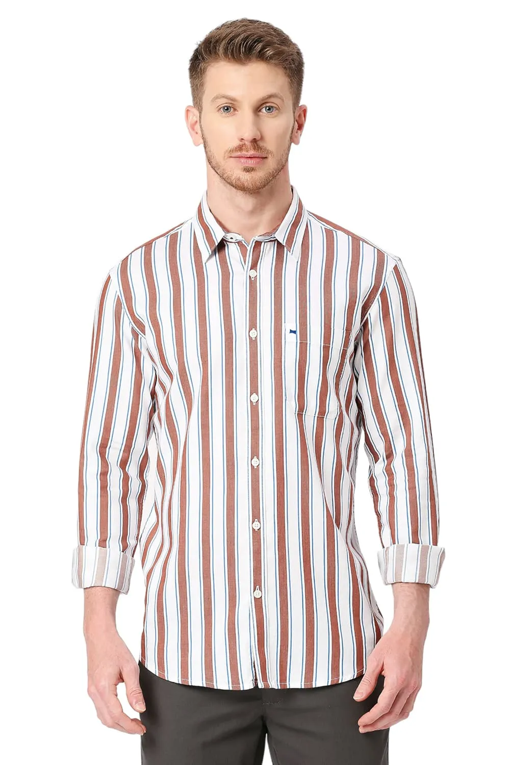 Slim Fit Cotton Tencel Twill Stripe Shirt