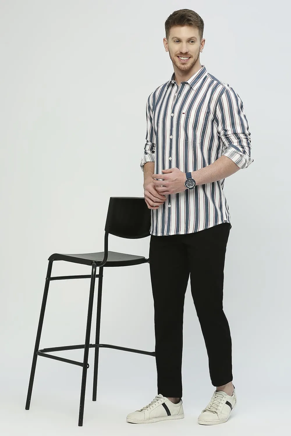 Slim Fit Cotton Tencel Twill Stripe Shirt