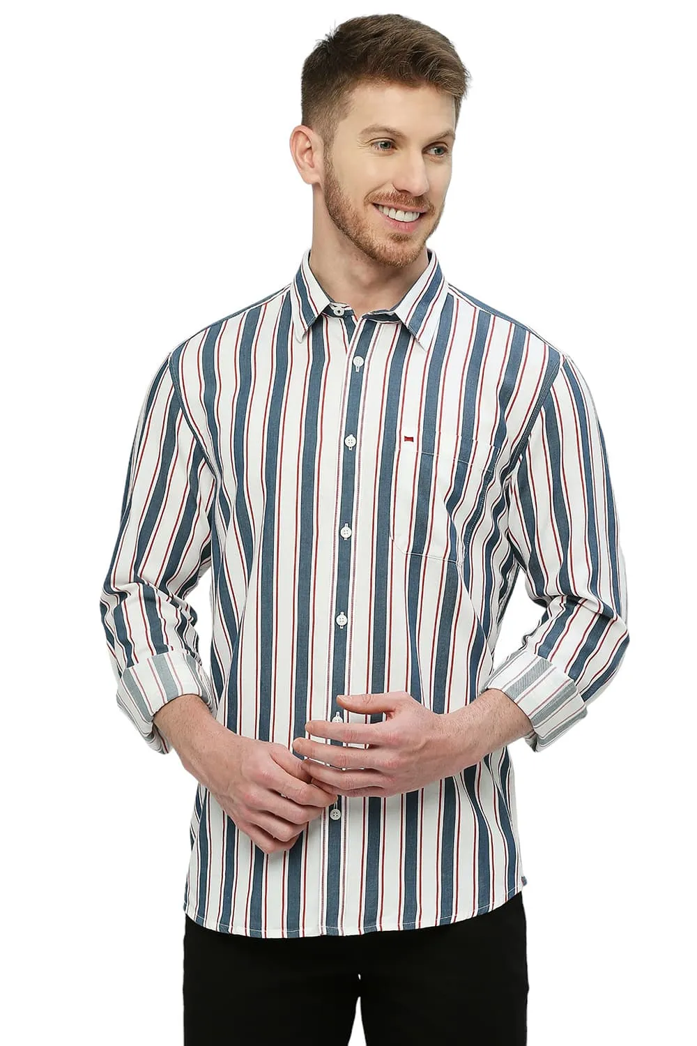 Slim Fit Cotton Tencel Twill Stripe Shirt