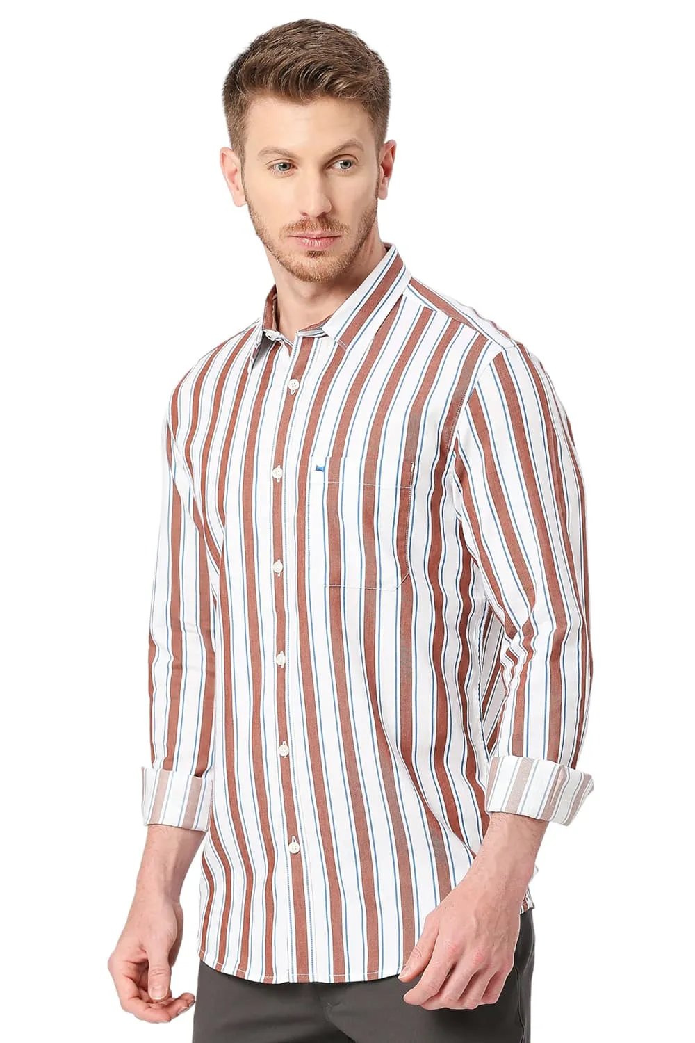 Slim Fit Cotton Tencel Twill Stripe Shirt