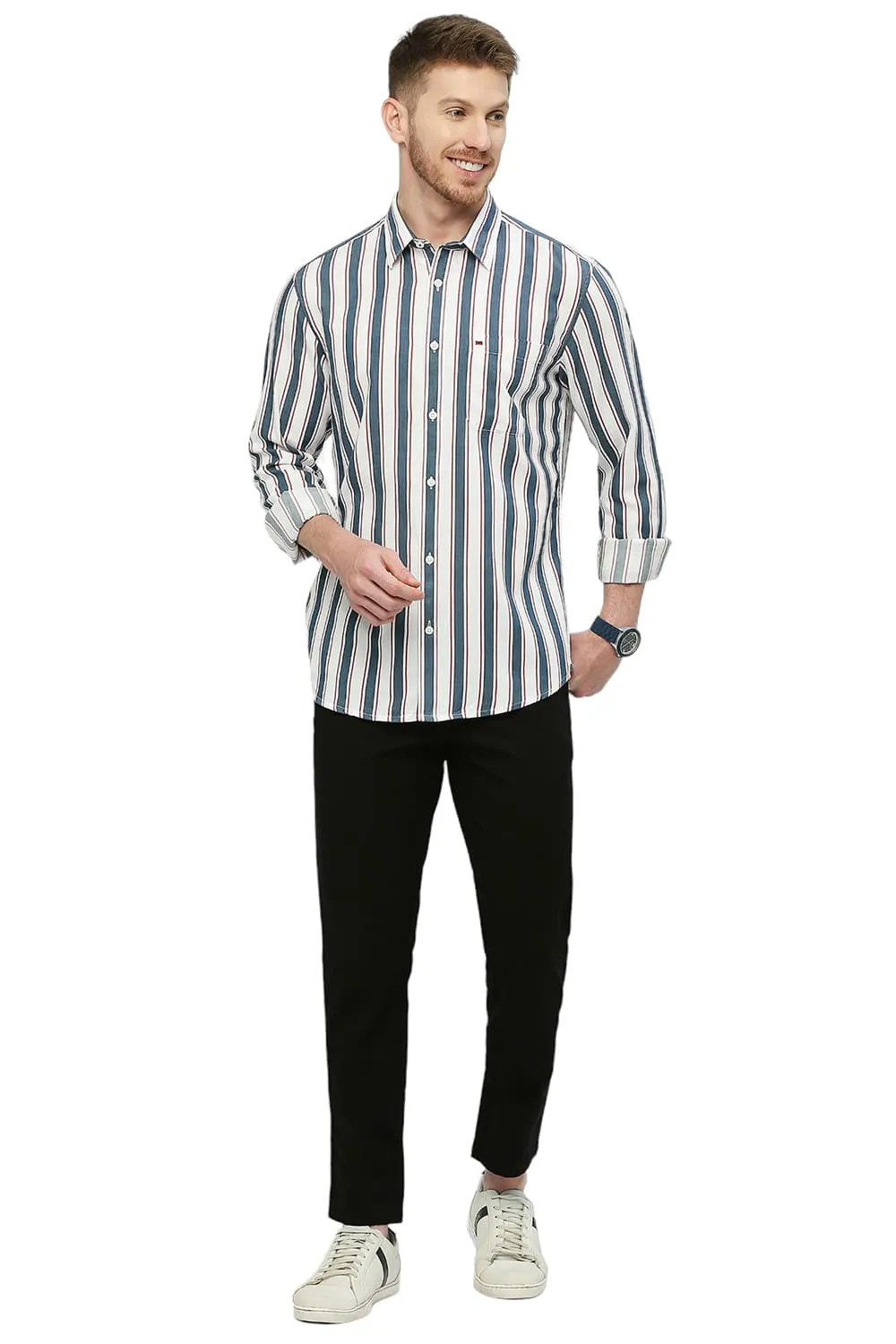 Slim Fit Cotton Tencel Twill Stripe Shirt