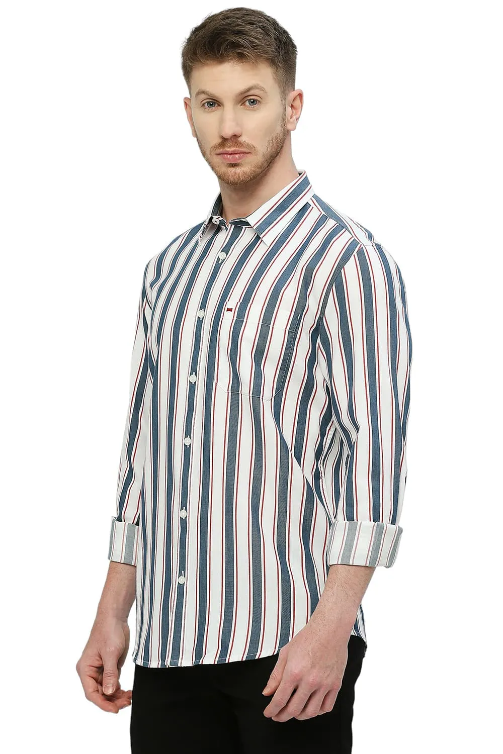 Slim Fit Cotton Tencel Twill Stripe Shirt