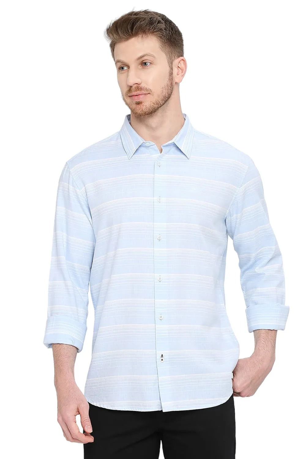 Slim Fit Cotton Tencel Weft Herringbone Stripe Shirt