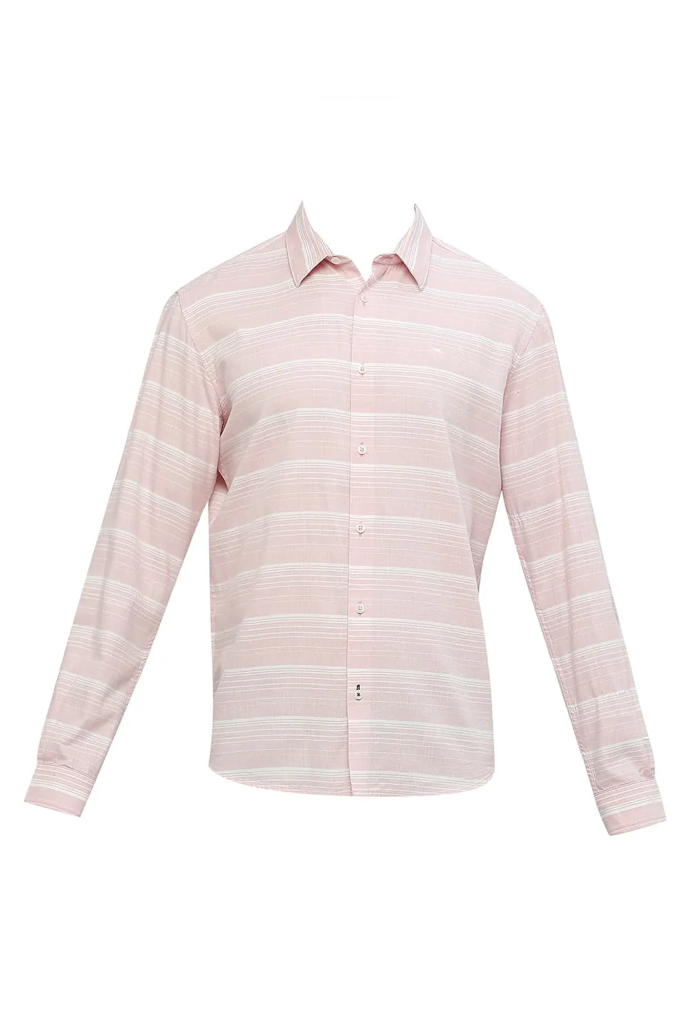 Slim Fit Cotton Tencel Weft Herringbone Stripe Shirt