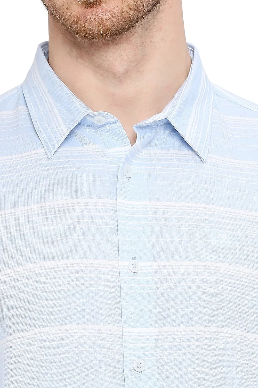 Slim Fit Cotton Tencel Weft Herringbone Stripe Shirt