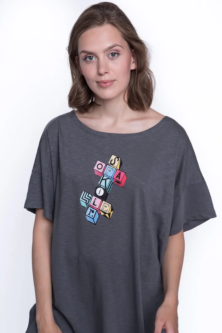 Sofa Killer grey summer t-shirt with application Cubic cross