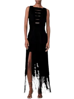 Solid colors fringes tassels maxi dress