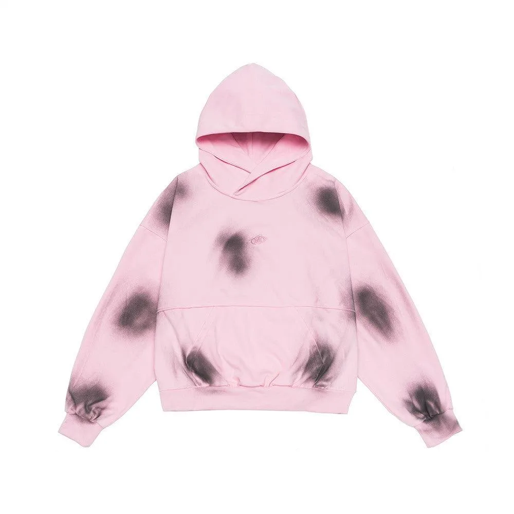 Splash-Ink Spray Paint Loose Hooded Pullover Sweater - Street Fashion for Youth in Pink, White, & Black