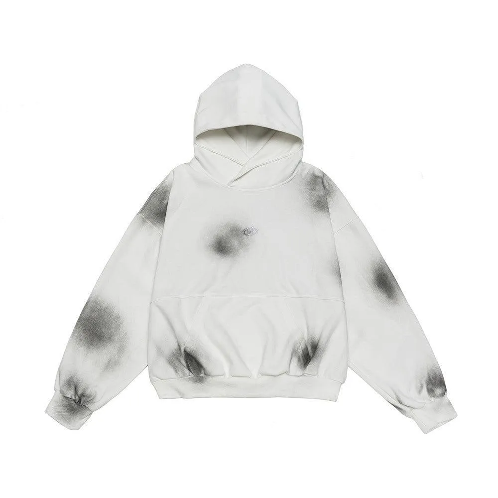 Splash-Ink Spray Paint Loose Hooded Pullover Sweater - Street Fashion for Youth in Pink, White, & Black