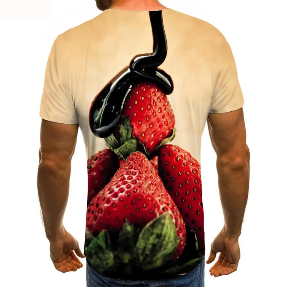 Strawberry T shirt Men Food Funny T shirts Art Shirt Print Mens Clothing summer