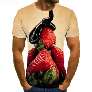 Strawberry T shirt Men Food Funny T shirts Art Shirt Print Mens Clothing summer