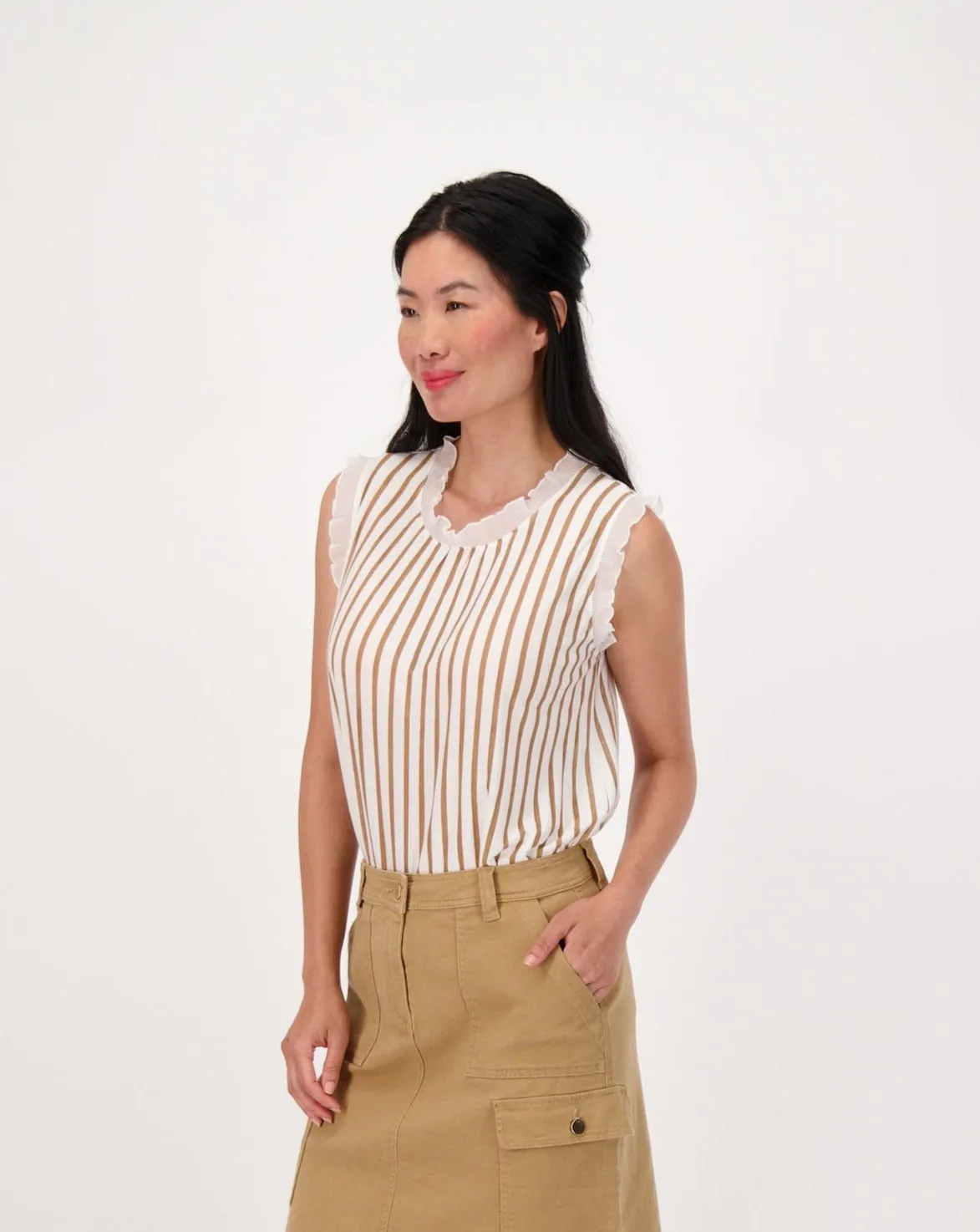 Striped Frill Trim Knit T-Top