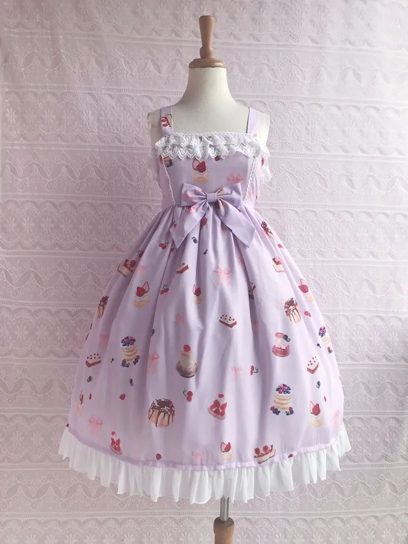 Sweet Strawberry and Desert Printed Lolita Casual JSK Dress Sleeveless Chiffon Midi Dress by Yiliya