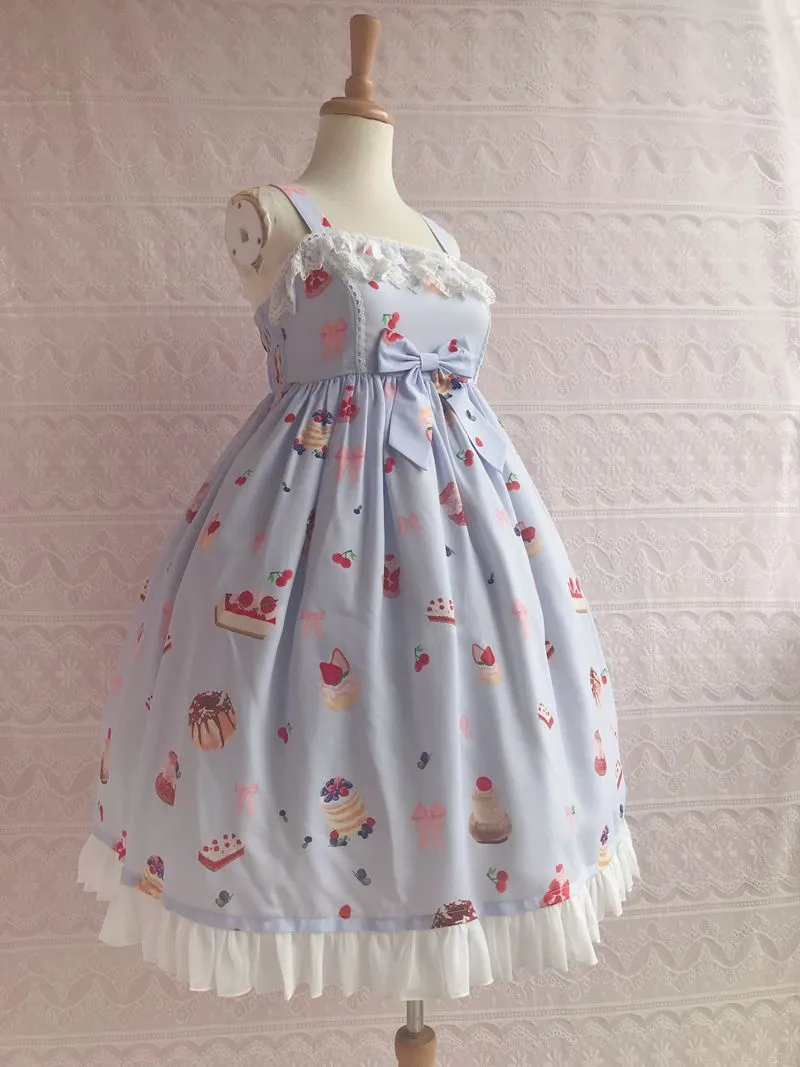 Sweet Strawberry and Desert Printed Lolita Casual JSK Dress Sleeveless Chiffon Midi Dress by Yiliya