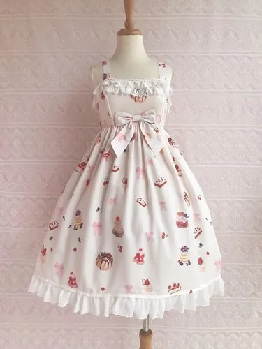 Sweet Strawberry and Desert Printed Lolita Casual JSK Dress Sleeveless Chiffon Midi Dress by Yiliya